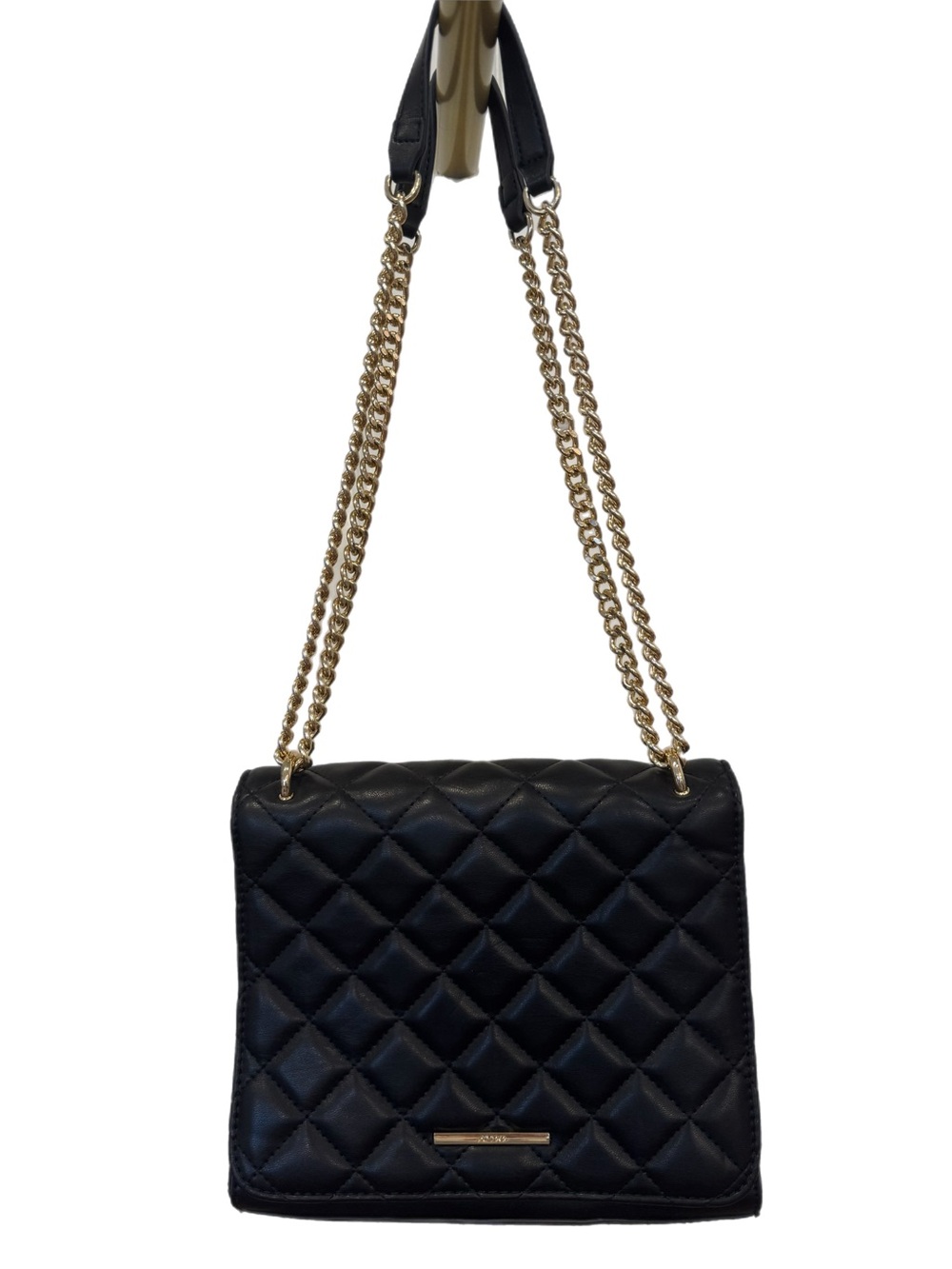 ALDO Black Quilted Gold Chain-Handle Shoulder Crossbody Purse Magnetic Closure